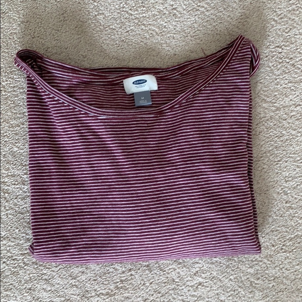 Burgundy and white striped shirt